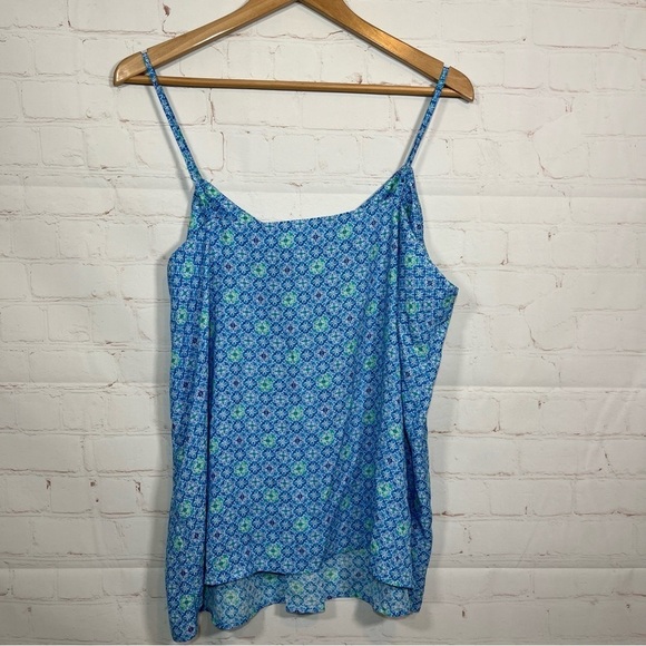 Cynthia Rowley Tank Top Shirt Blouse Womens XL Blue Geometric Polyester Career - Picture 7 of 9
